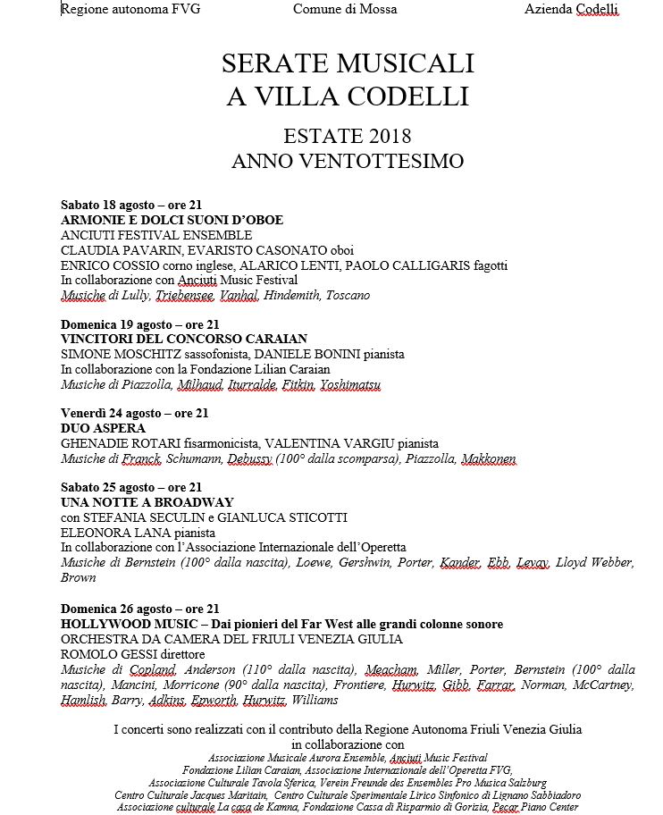 Serate musicali a villa codelli 2018 anno ventottesimo Descrizione camera in inglese